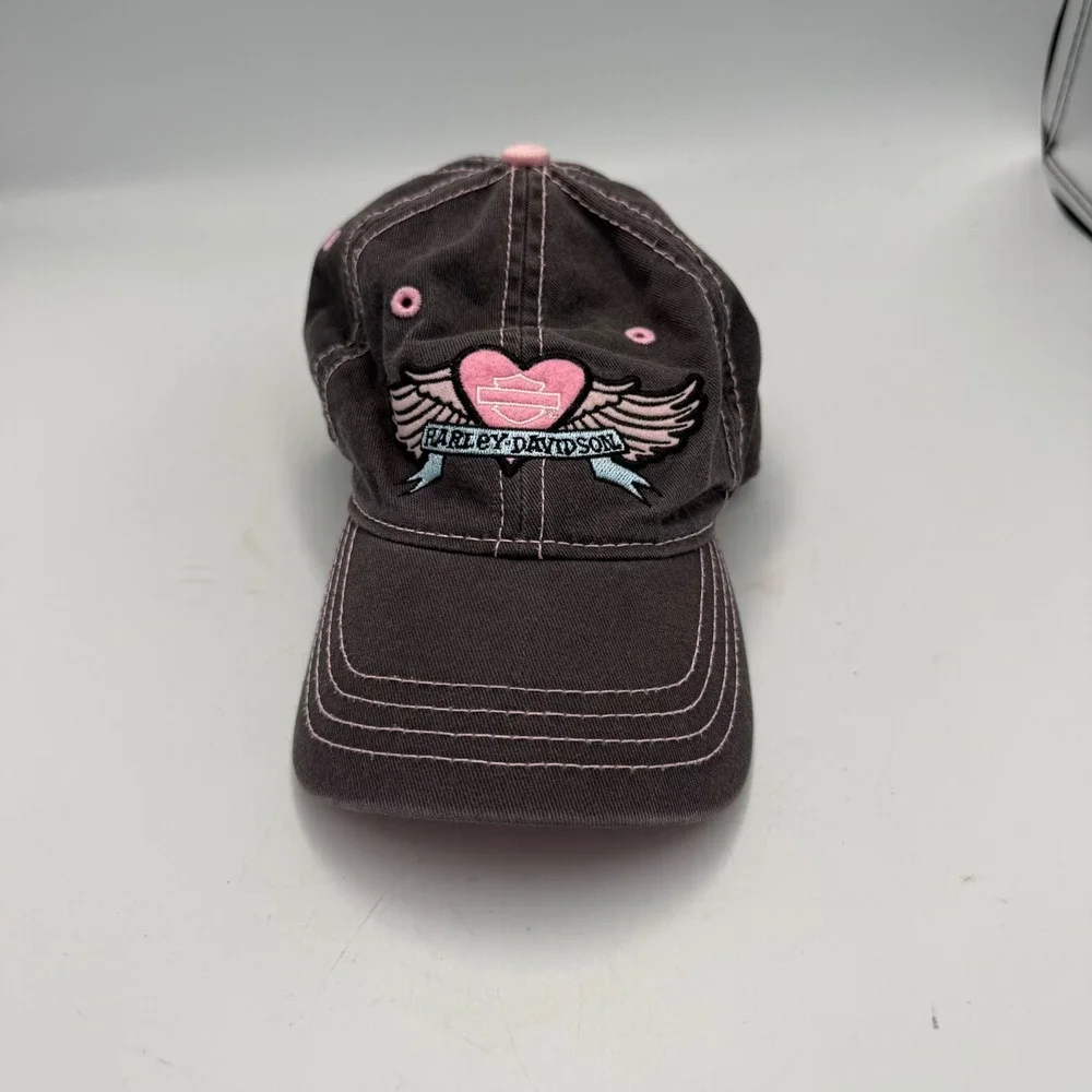 Harley-Davidson Youth Girls Hat Black Pink Winged Heart Baseball Cap Adjustable
